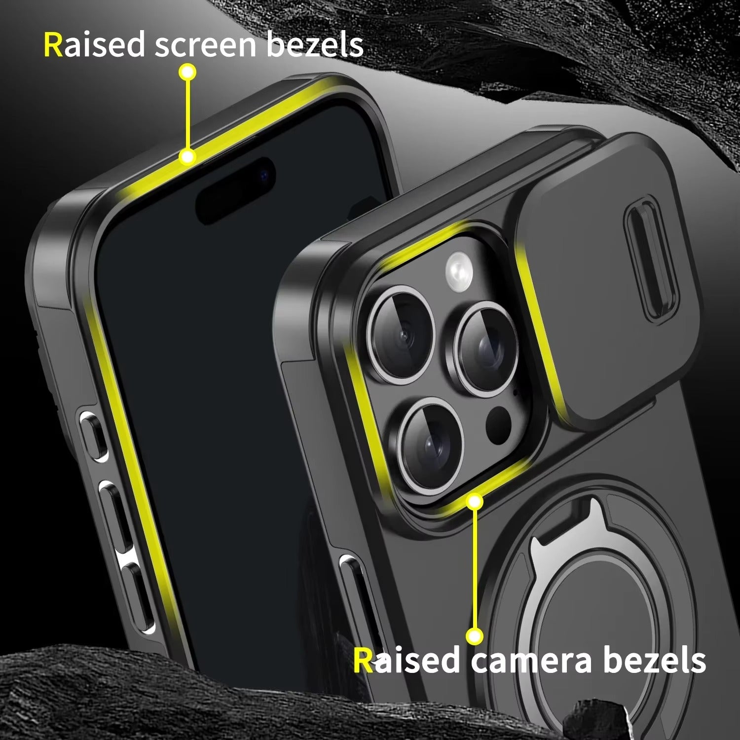 Robust Apple iPhone Case, MagSafe Compatible, Camera Lens and Screen Protection, Ultra Thin, Shockproof, Magnetic, Full All Around Protection, Slide Ring Armor Cover