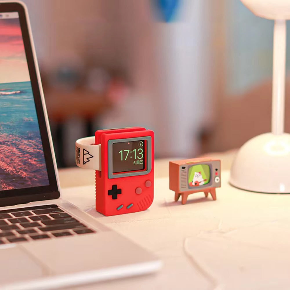 Premium Retro Charging Stand for Smartwatch – Desktop Silicone Dock Holder with Cable Slot, Nightstand Mode Compatible