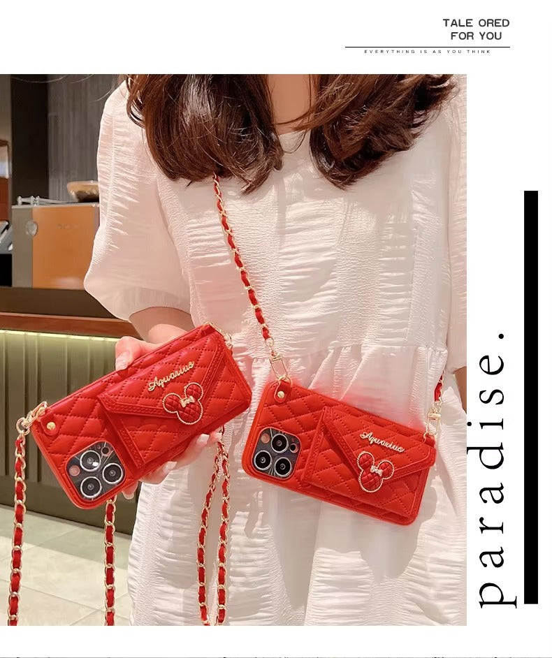 Luxury Apple iPhone Case, MagSafe Compatible, Camera Lens & Screen Protection, Ultra Thin, Shockproof, Magnetic Full All Around Cover – Rhombic Pattern PU Leather Card Holder Case with Lanyard Strap