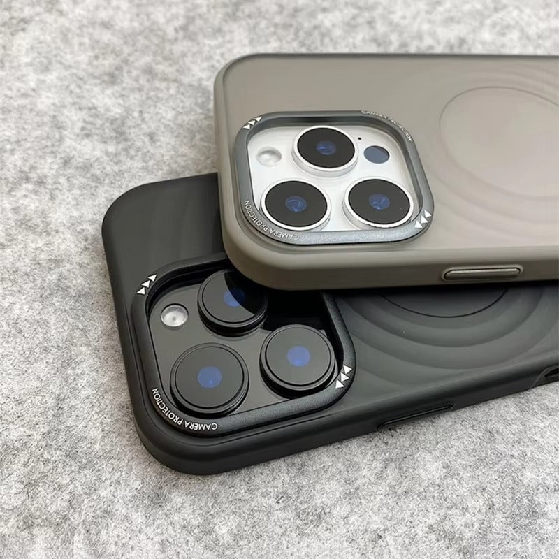 Luxury Apple iPhone Case, MagSafe Compatible, Camera Lens & Screen Protection, Ultra Thin, Shockproof, Magnetic Full All Around Cover – Water Ripple Matte Translucent Case with Metal Lens Bumper & Hard Back