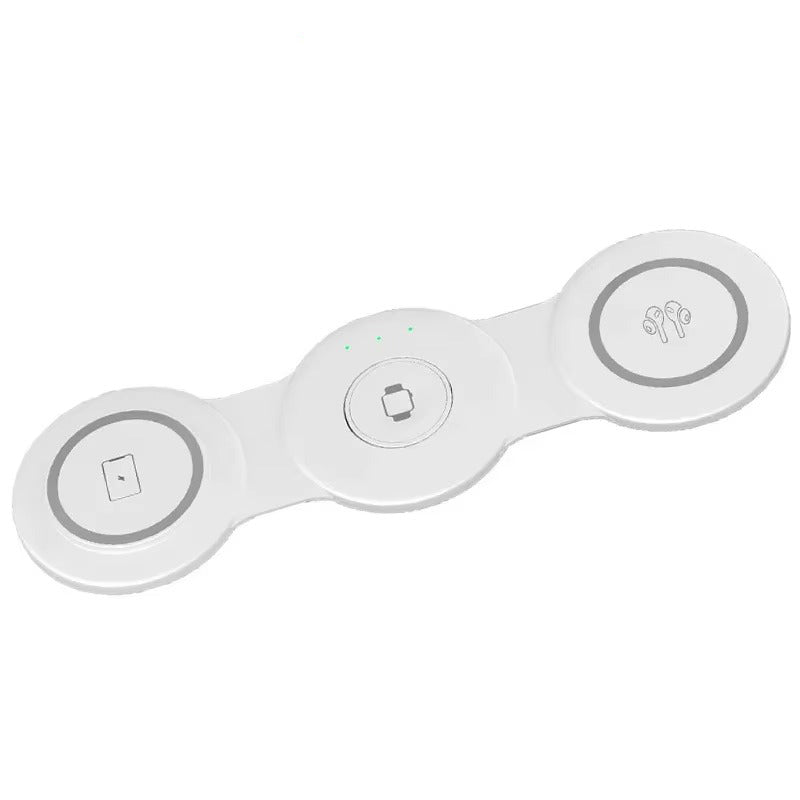 Premium 3 in 1 Magnetic Wireless Charger Pad – Portable Fast Charging Dock for iPhone, Apple Watch, AirPods with Foldable Stand, Type-C, 15W Output