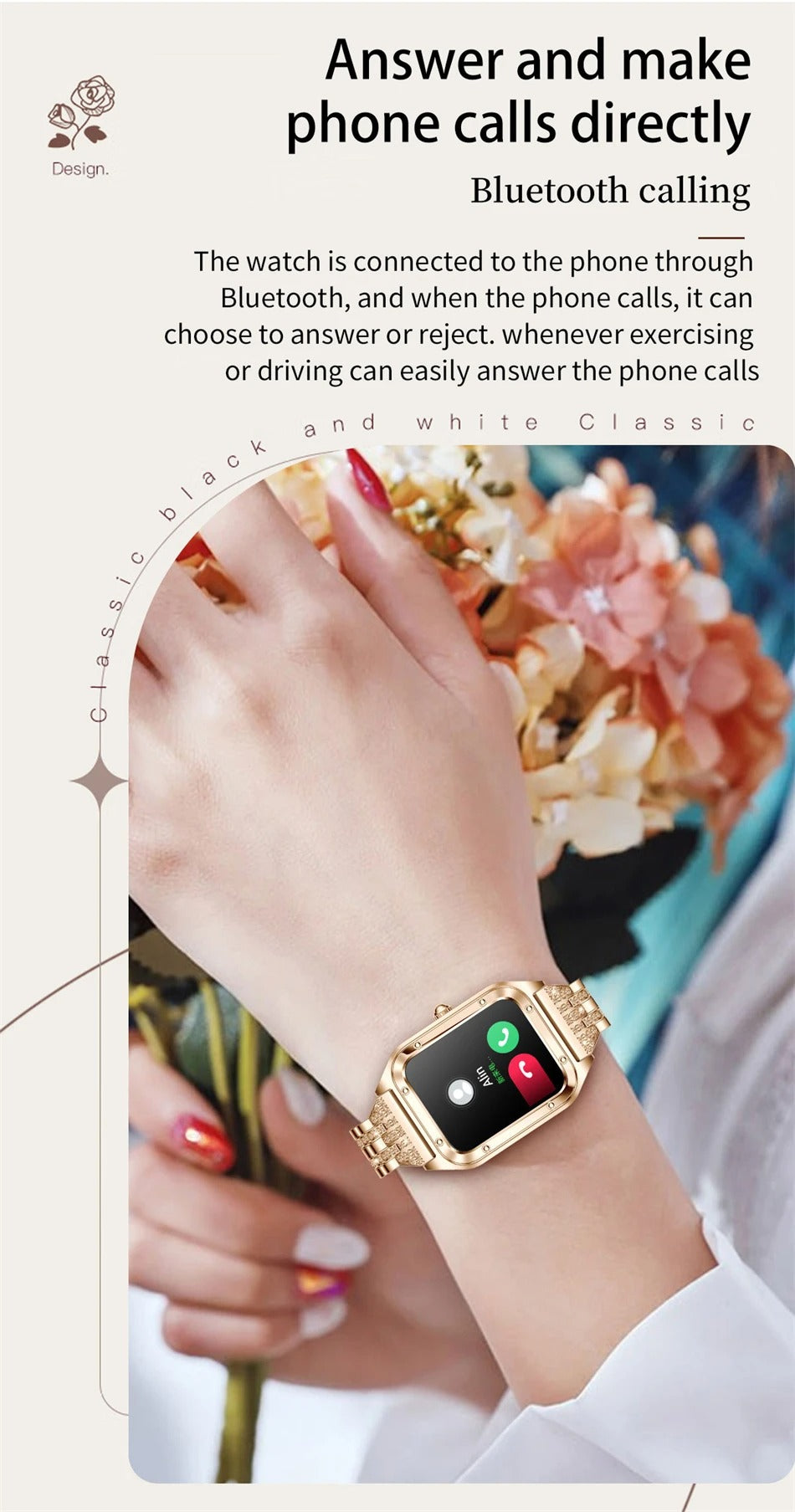 Luxury Women’s Smartwatch for iPhone – Bluetooth Call Fitness Tracker with Blood Pressure Monitor, Waterproof Sport Mode