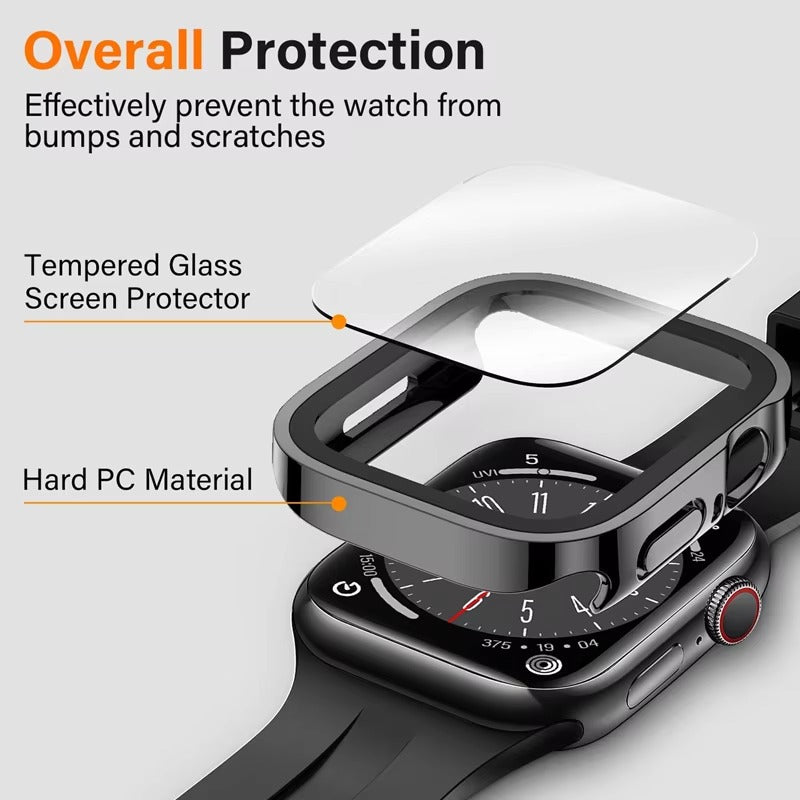 Premium Glass Screen Protector Case – Full Coverage, Straight Edge, Snap-On Protective Cover for 40mm to 49mm Smartwatches