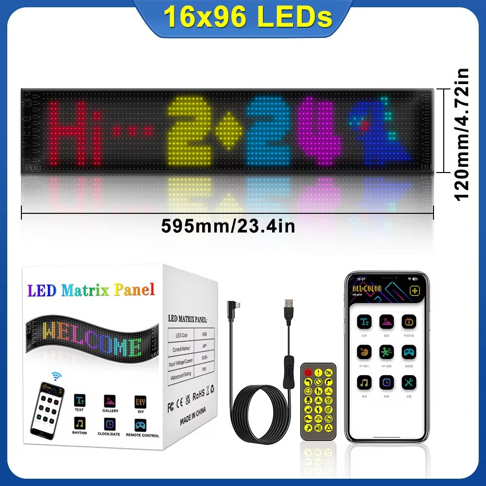 High Quality Flexible LED Matrix Panel with Bluetooth App Control, USB 5V Programmable Display Sign for Car, Storefronts