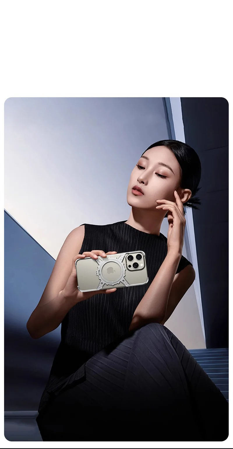 Robust Apple iPhone Case, MagSafe Compatible, Camera Lens & Screen Protection, Ultra Thin, Shockproof, Magnetic Full All Around Cover – X-Shaped Gear Aluminum Case with 360° Stand & Noctilucent Frameless Design