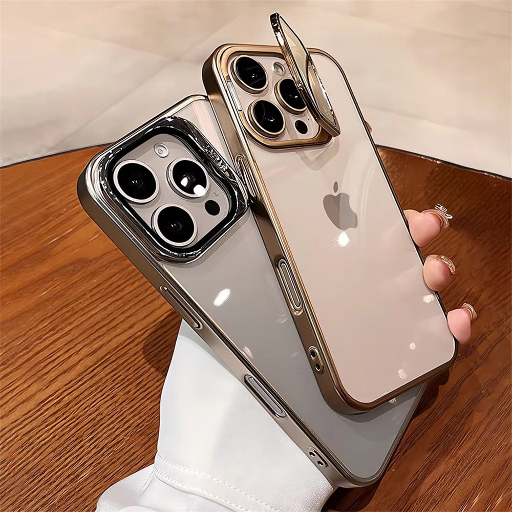 Luxury Apple iPhone Case, Ultra Thin Shockproof Magnetic Full All Around Protection Cover with Plating Stand & Hard Shell