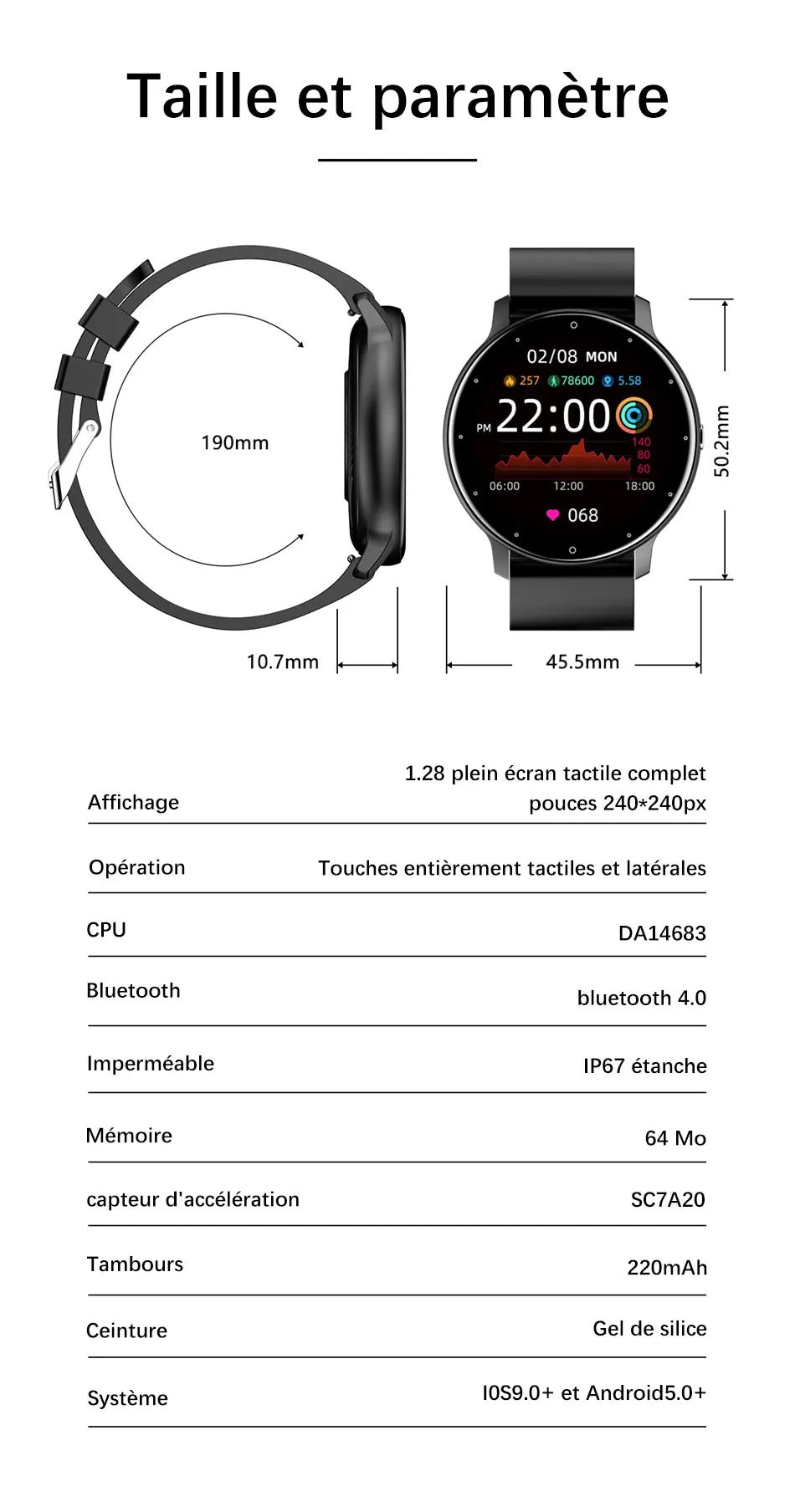 Premium Smartwatch for iPhone – Full Touchscreen Fitness Tracker with Bluetooth, Heart Rate Monitor, IP67 Waterproof