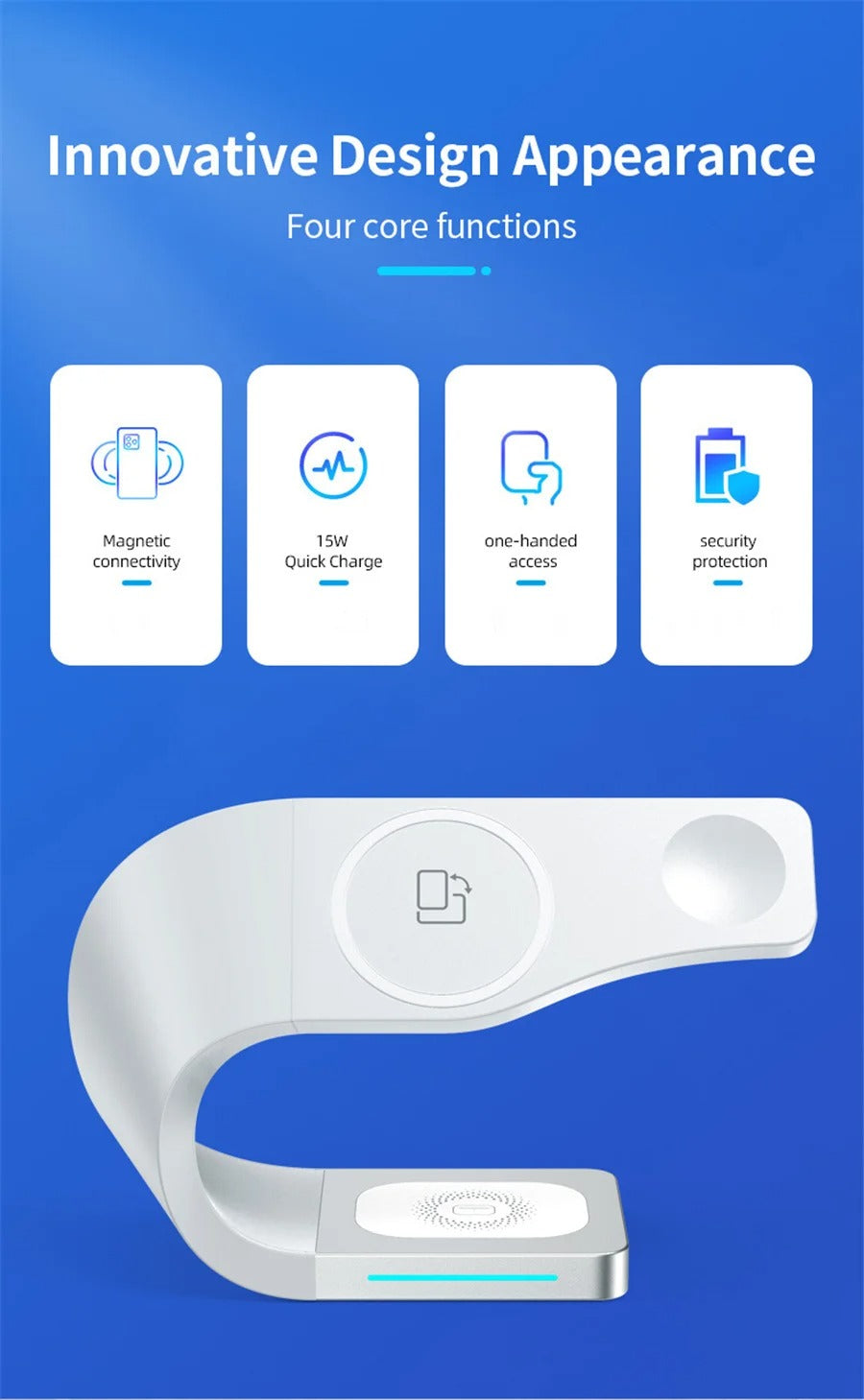 Premium 4 in 1 Magnetic Wireless Charging Station – 15W Fast Charger Dock with LED Indicator for Phones, Apple Watch, AirPods and USB Devices