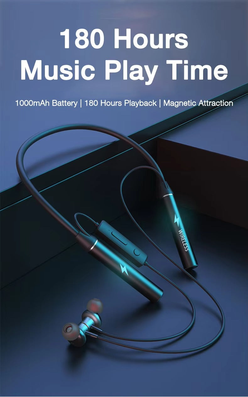 High Quality Wireless Neckband Earphones for iPhone – Bluetooth Sport Headset with Mic,180-Hour Battery, TF Card Support