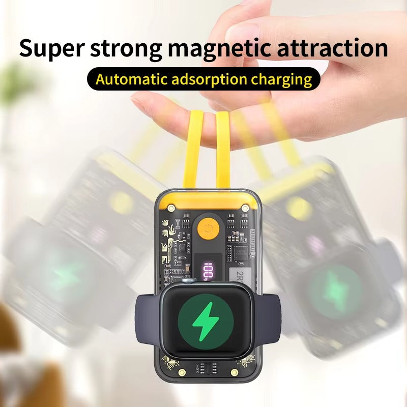 Premium, 10000mAh Wireless Power Bank with Built-in Cable – PD 20W Fast Charging Battery Source for Apple Watch S1–S9, iPad Air