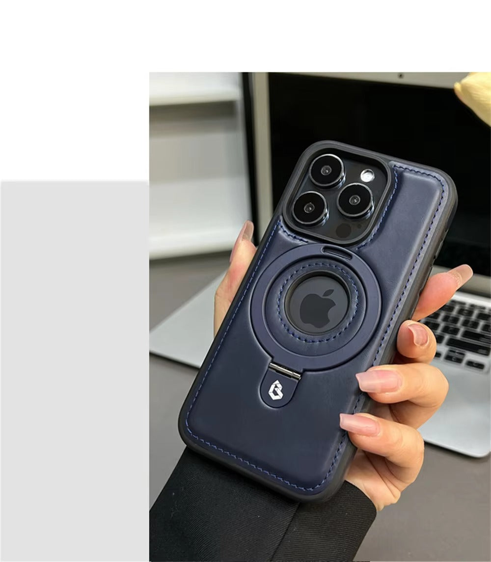 Premium Apple iPhone Case MagSafe Compatible, Camera Lens & Screen Protection, Ultra Thin Shockproof Magnetic Full All Around Protection Cover with PU Leather Stand Ring