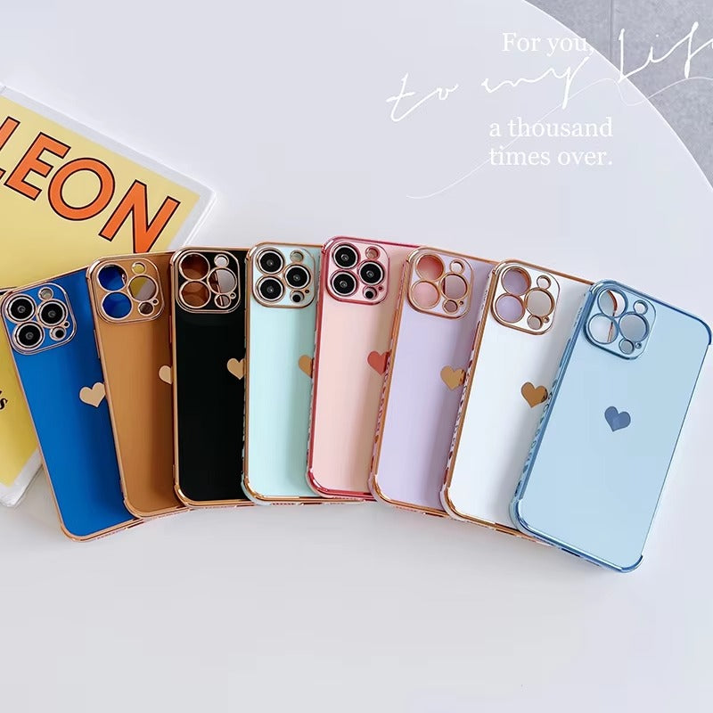 Luxury Apple iPhone Case MagSafe Compatible, Camera Lens & Screen Protection, Ultra Thin Shockproof Magnetic Full All Around Protection Cover with Electroplated Love Heart Design