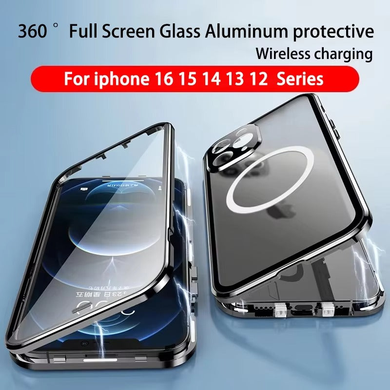 Premium Apple iPhone Case, MagSafe Compatible, Camera Lens & Screen Protection, Ultra Thin, Shockproof, Magnetic Full All Around Cover – 360° Metal Frame Case with Aluminum Alloy & Full Screen Protection