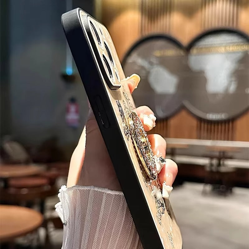 Luxury Apple iPhone Case, MagSafe Compatible, Camera Lens & Screen Protection, Ultra Thin, Shockproof, Magnetic Full All Around Cover – Butterfly Flower Pattern Silicone Case with Diamond Ring Holder & Hard Back Protection