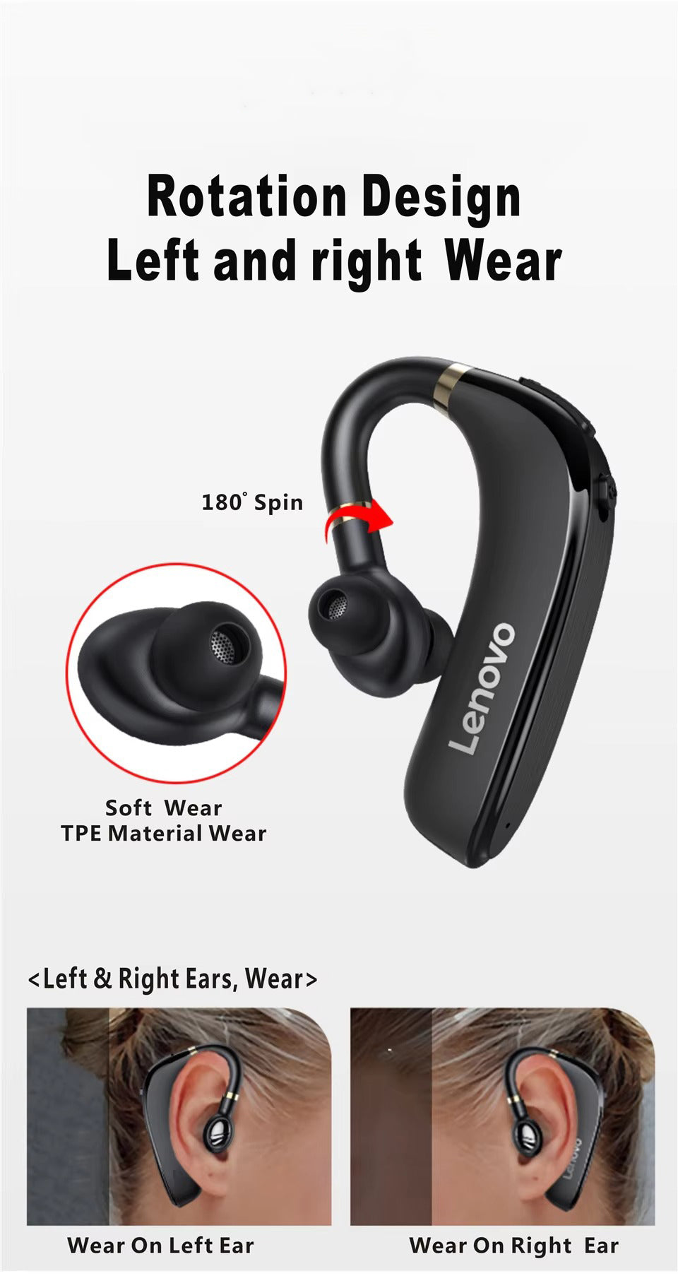 High Quality Wireless Bluetooth Headset with Mic – Over-Ear Hook Design, 40H Battery Life, Meetings, and iPhone Use