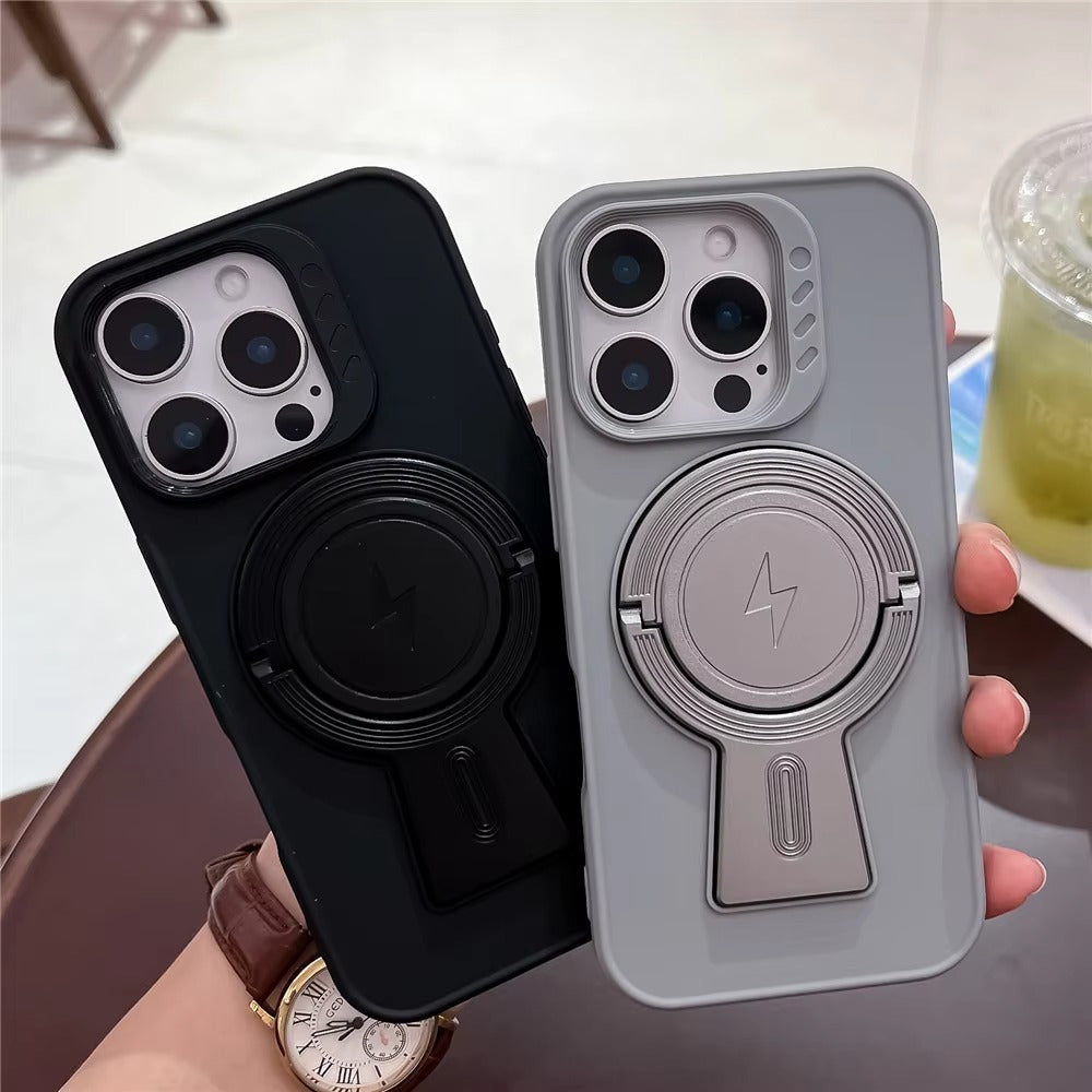 Luxury Apple iPhone Case, MagSafe Compatible, Camera Lens & Screen Protection, Ultra Thin, Shockproof, Magnetic Full All Around Cover – Invisible Folding Bracket Silicone Case with Soft Touch Finish