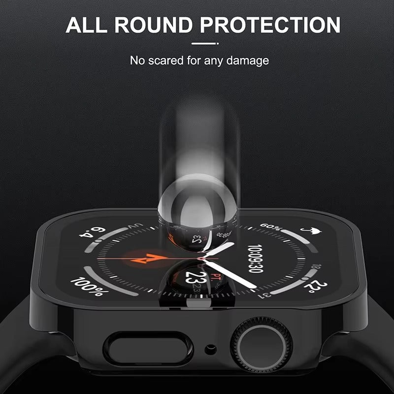 Premium Glass Screen Protector Case – Full Coverage, Straight Edge, Snap-On Protective Cover for 40mm to 49mm Smartwatches