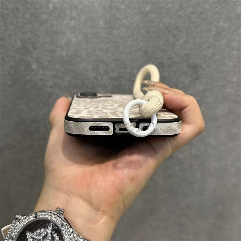 Luxury Apple iPhone Case MagSafe Compatible, Camera Lens & Screen Protection, Ultra Thin Shockproof Magnetic Full All Around Protection Cover with Wrist Strap & Leopard Design