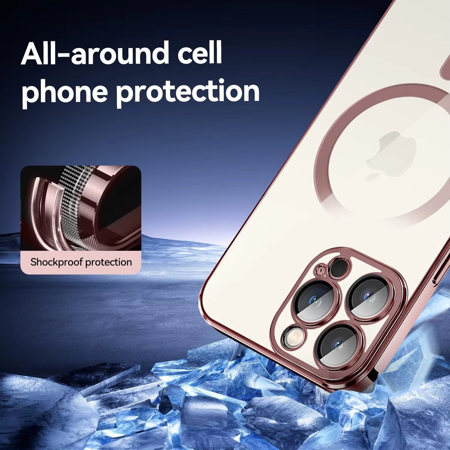 Luxury Apple iPhone Case, MagSafe Compatible, Camera Lens & Screen Protection, Ultra Thin, Shockproof, Magnetic Full All Around Cover – Clear Plating Soft Case with Necklace Lanyard Cord