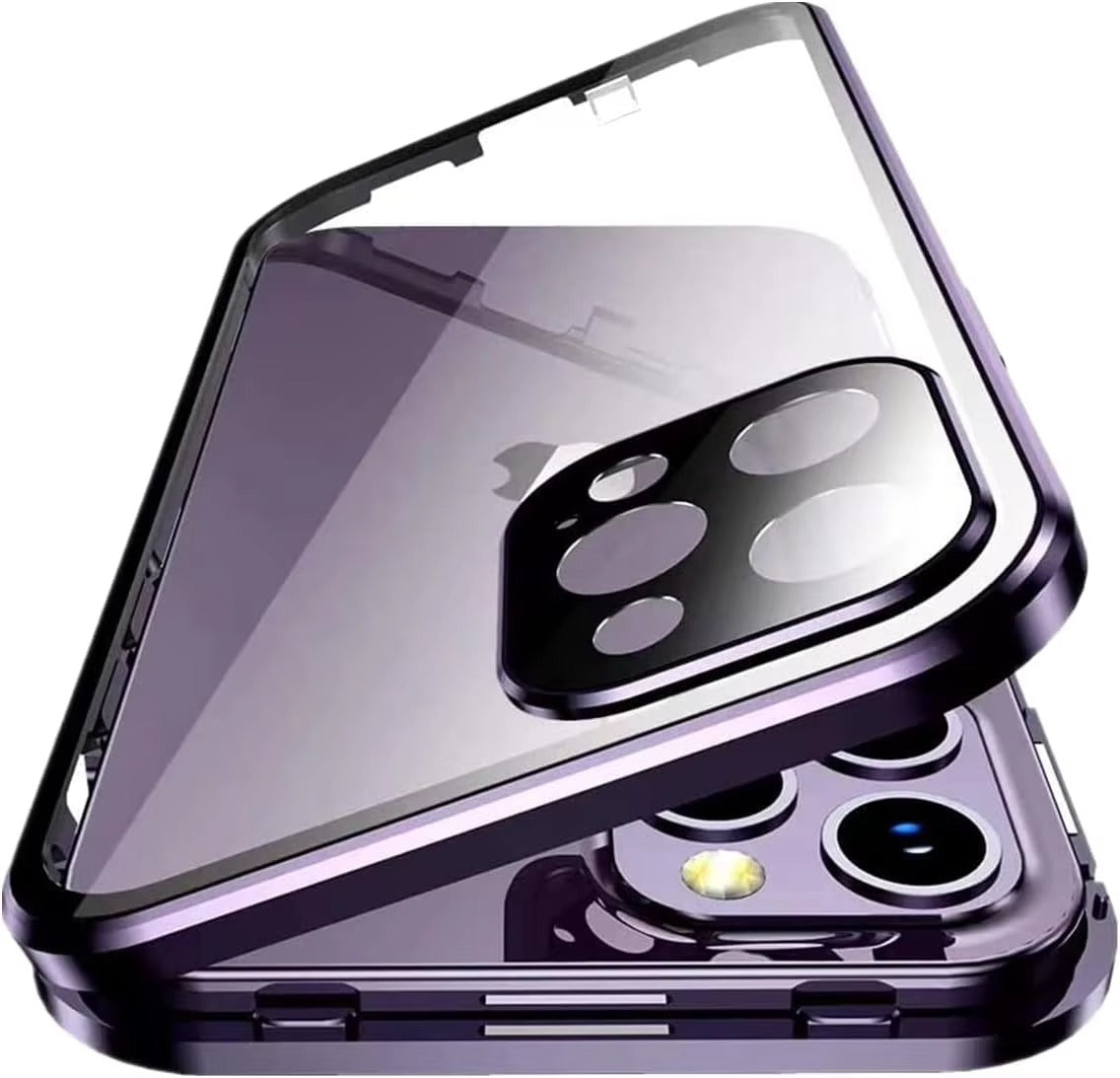 Premium Apple iPhone Case, MagSafe Compatible, Camera Lens & Screen Protection, Ultra Thin, Shockproof, Magnetic Full All Around Cover – Double Glass Anti-Peep Privacy Case with Magnetic Adsorption & Lens Protection