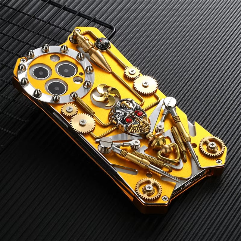 Luxury Armor Apple iPhone Case, MagSafe Compatible, Magnetic Cover with Metal Kickstand, Back and Skull Compass Design