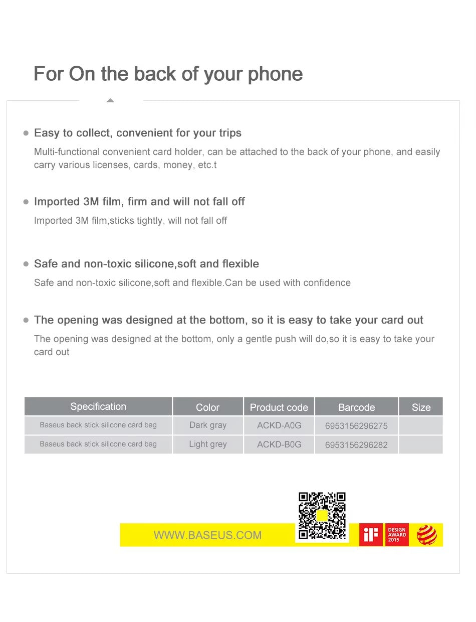 High Quality Silicone Phone Card Holder – Slim, Adhesive Back Cover with ID Slot, Wallet Sticker Case for Apple iPhone