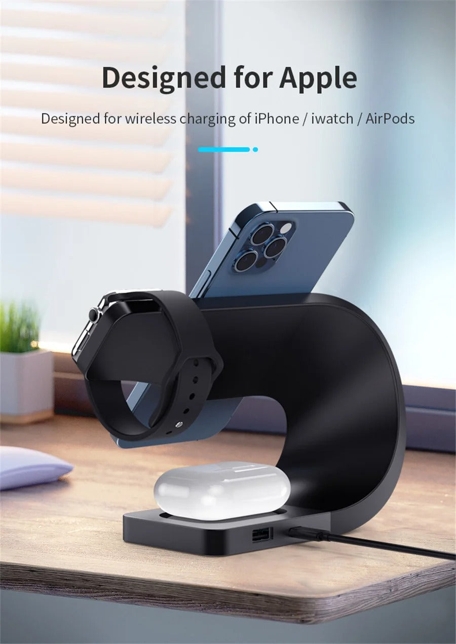 Premium 4 in 1 Magnetic Wireless Charging Station – 15W Fast Charger Dock with LED Indicator for Phones, Apple Watch, AirPods and USB Devices