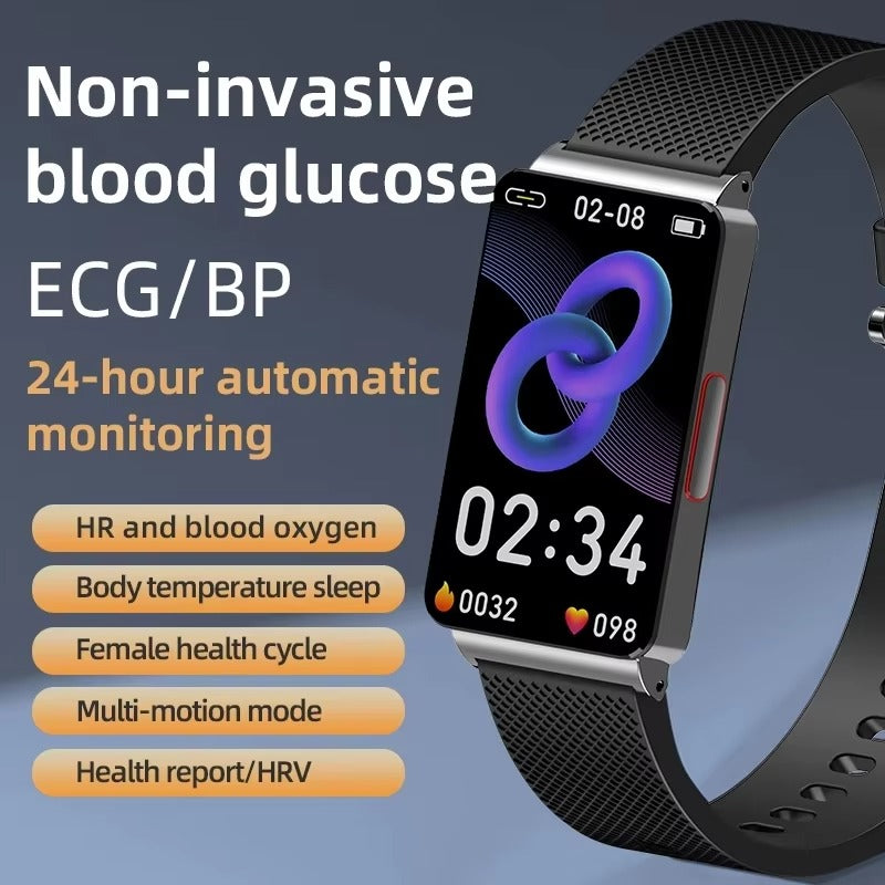 Premium Non-Invasive Blood Glucose Smartwatch – ECG, Heart Rate, Blood Pressure, Oxygen & Temperature Monitor, Waterproof Fitness Tracker with Touchscreen