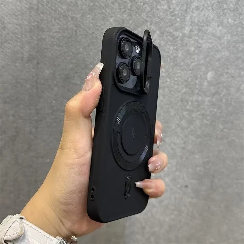 Premium Apple iPhone Case, MagSafe Compatible, Camera Lens & Screen Protection, Ultra Thin, Shockproof, Magnetic Full All Around Cover – Soft Silicone Case with Wrist Strap, Magnetic Lanyard & Lens Stand Bracket