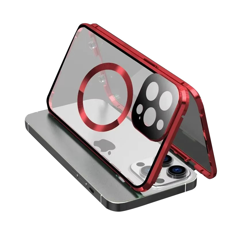 Premium Apple iPhone Case Ultra Thin Shockproof Magnetic Full All Around Protection Cover with Metal Frame Glass Design