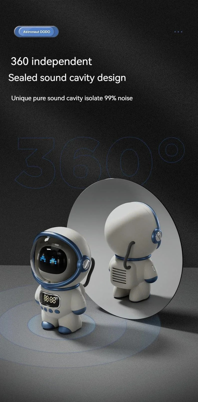 Premium Bluetooth Speaker with Smart Alarm Clock for iPhone – Astronaut Design with FM Radio, Custom Night Light