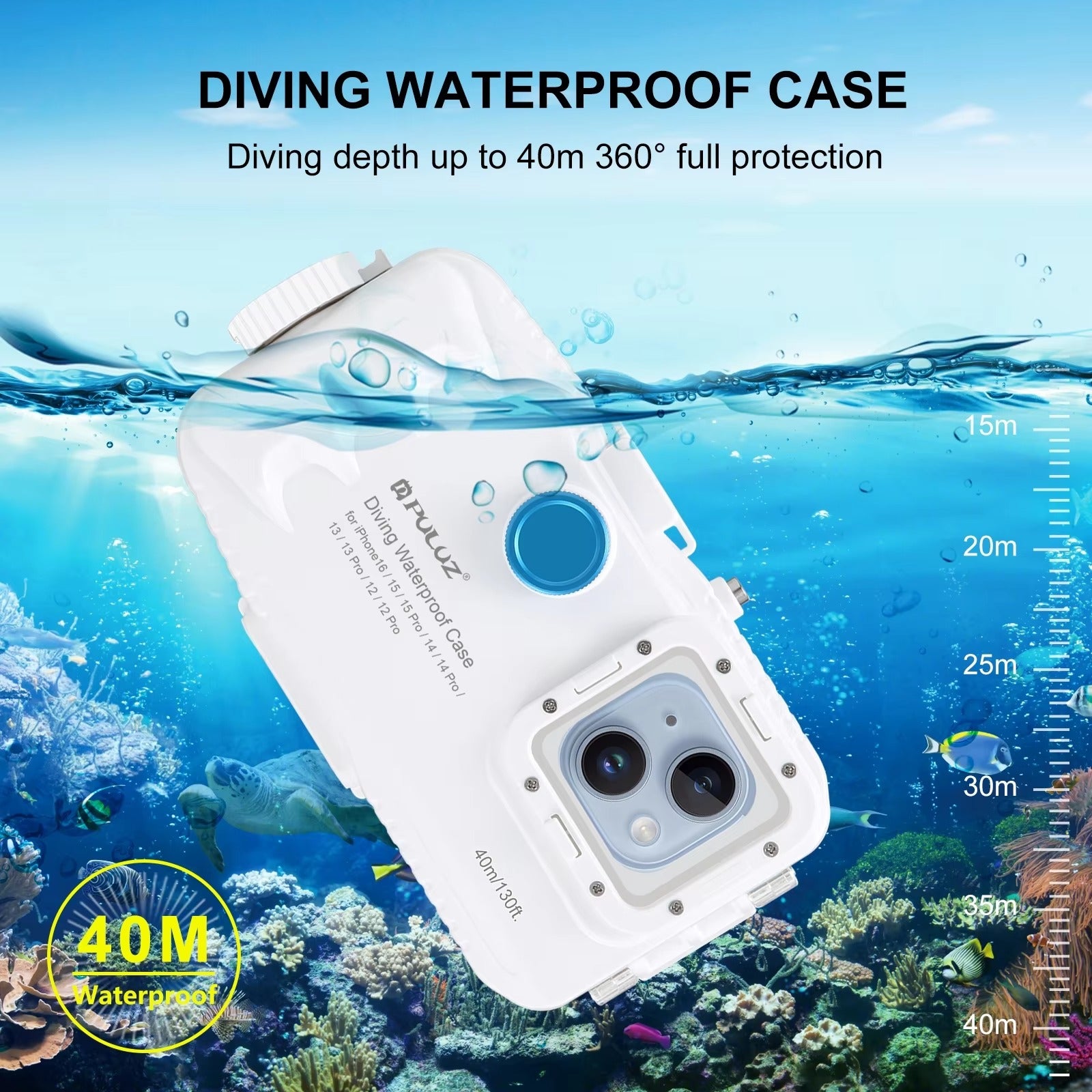 Robust Apple iPhone Case MagSafe Compatible, Camera Lens & Screen Protection, Ultra Thin Shockproof Magnetic Full All Around Protection Cover with 40m Waterproof Diving Housing