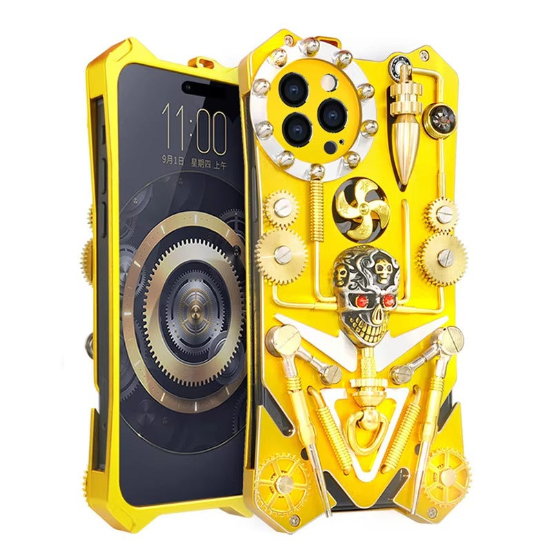 Luxury Armor Apple iPhone Case, MagSafe Compatible, Magnetic Cover with Metal Kickstand, Back and Skull Compass Design