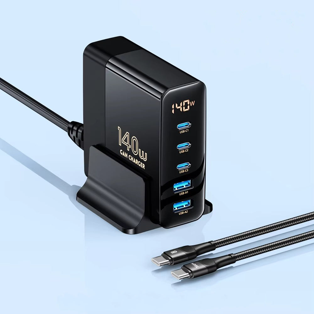 High Quality 140W GaN Desktop Charger – 5 Port Fast Charging Station with USB C PD PPS QC Support for Laptops, Tablets, Phones and Smart Devices