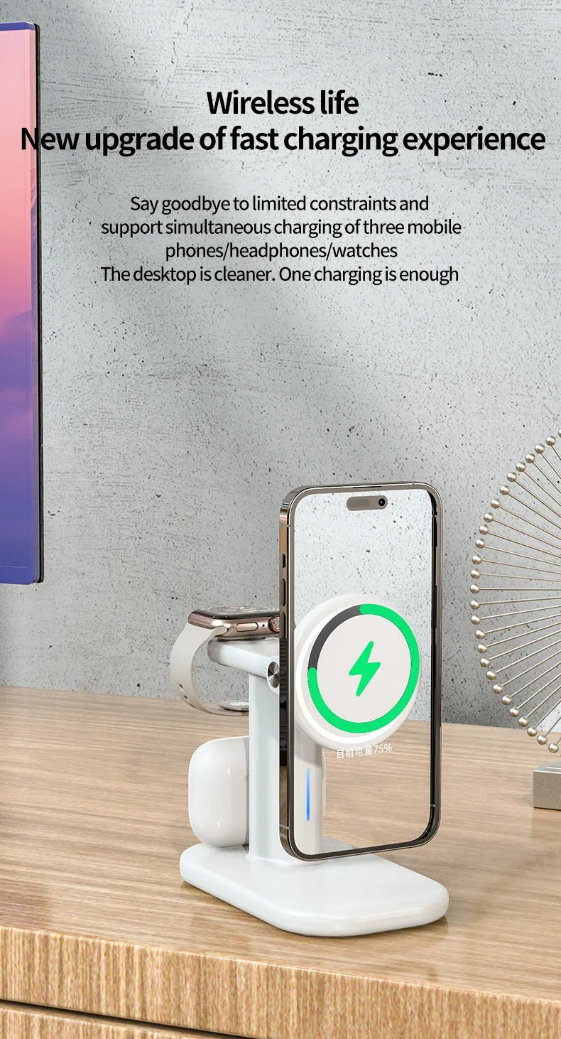 Premium Magnetic 3 in 1 Wireless Charging Station – 25W Foldable Fast Charger Stand and Phone Holder for iPhone, Apple Watch, AirPods and Qi Devices