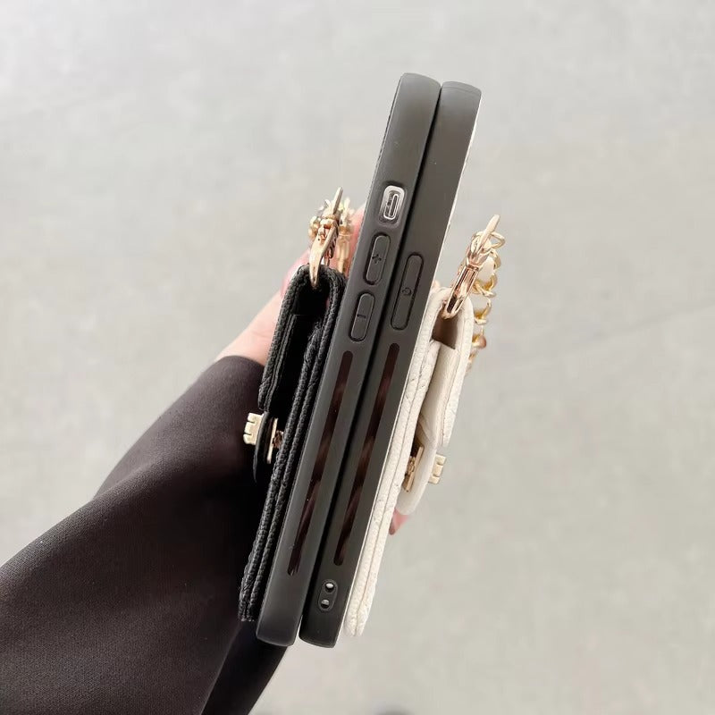 Luxury Apple iPhone Case, MagSafe Compatible, Camera Lens & Screen Protection, Ultra Thin, Shockproof, Magnetic Full All Around Cover – Lingge Envelope Crossbody Card Bag with Long Necklace Strap