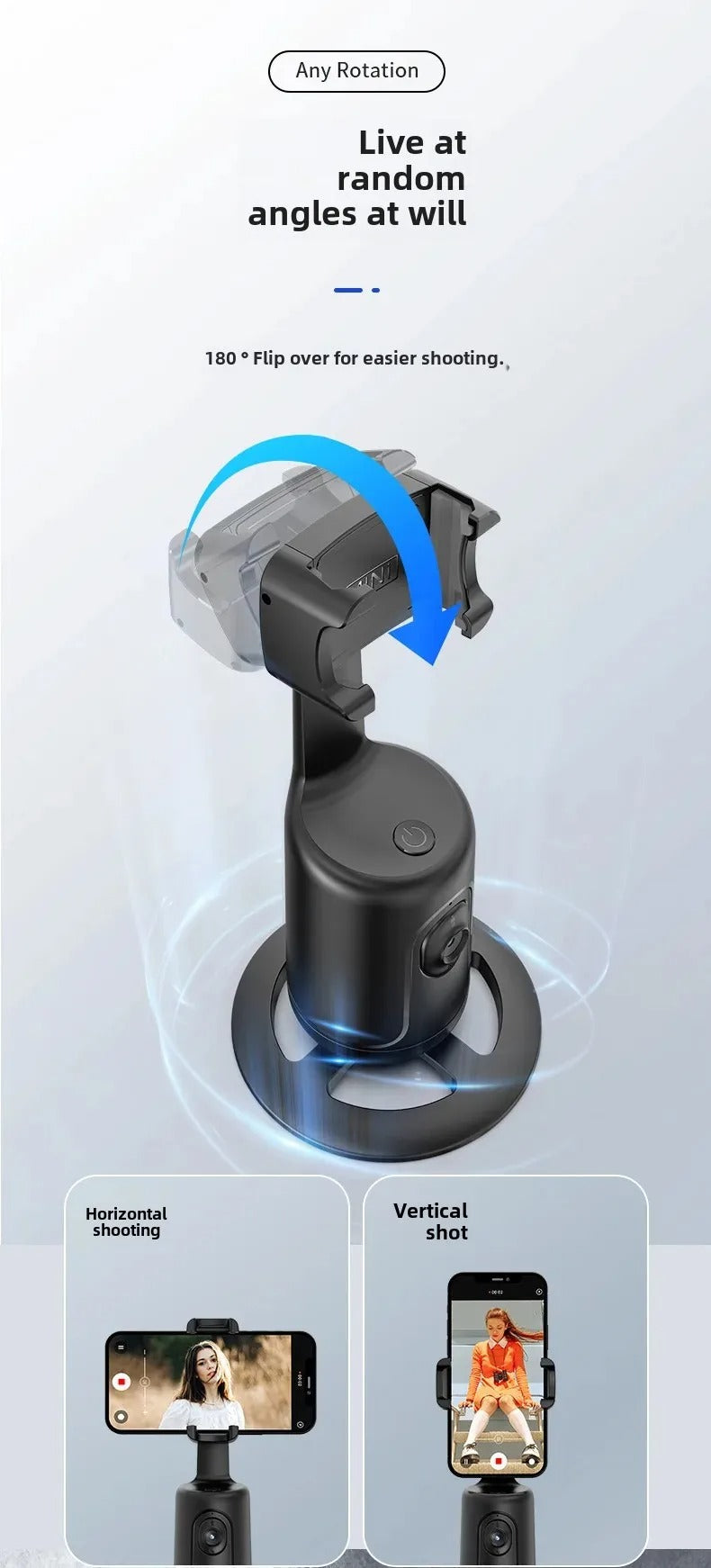 High Quality AI Face Tracking Phone Tripod Stand – 360° Rotation, No App Needed, Auto Follow, Stabilizer, Smart Camera Holder for Vlog & Live