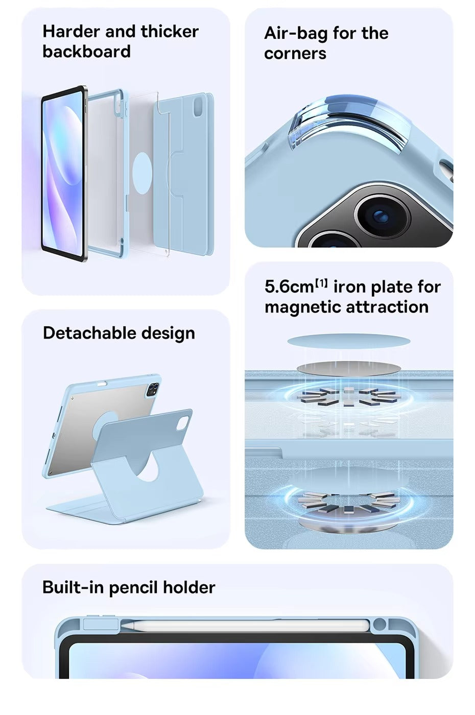 Premium Magnetic iPad Case with Pencil Holder – Slim Smart Cover with Auto SleepCompatible with 10.2", 10.9", 11", 12.9" Tablets