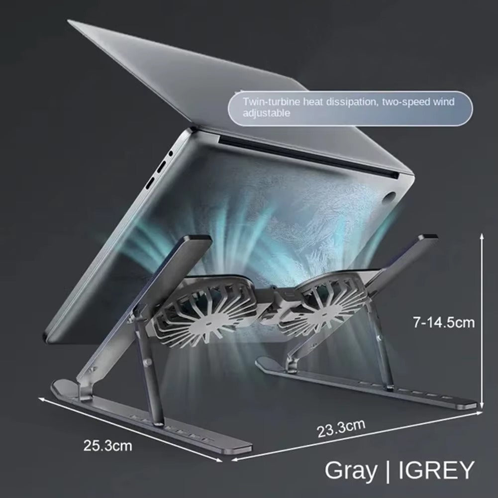 Luxury Aluminum Laptop Stand with RGB Light & Dual Cooling Fans – 7-Level Height Adjustable Notebook Holder, USB Powered, Foldable & Portable for 17" Devices