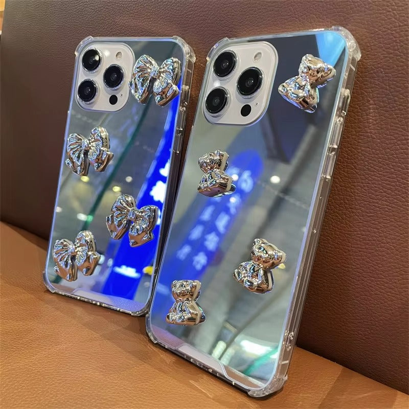 Luxury Apple iPhone Case, MagSafe Compatible, Camera Lens and Screen Protection, Ultra Thin, Shockproof, Magnetic, Full All Around Protection, Bow Heart Mirror Cover