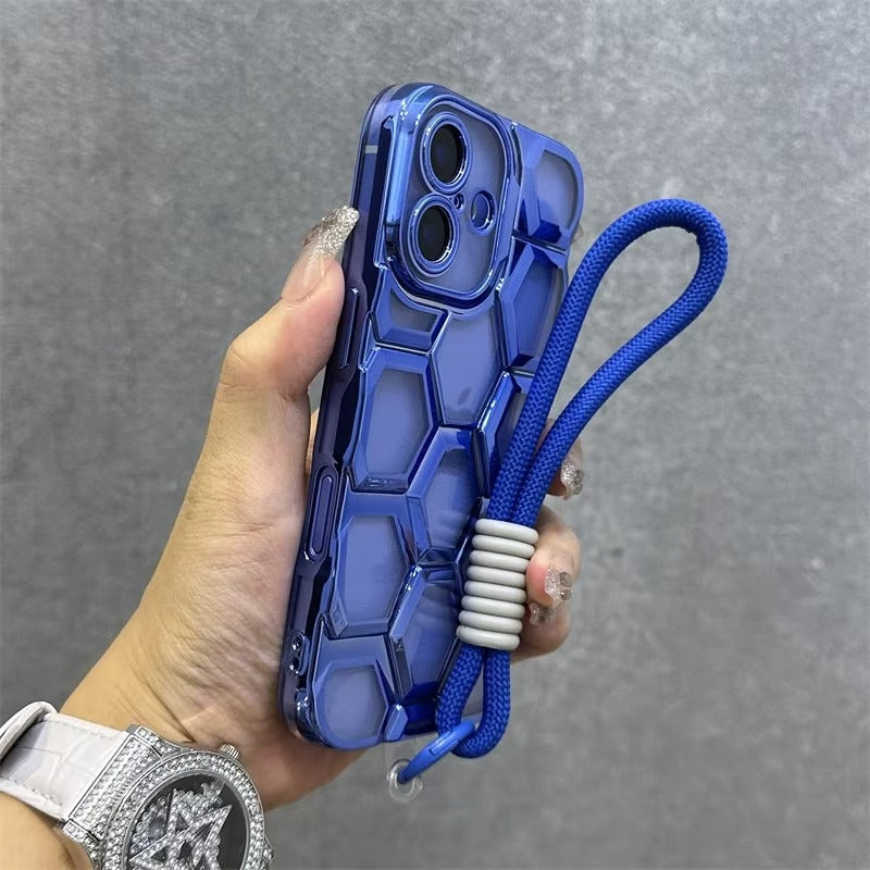 Luxury Apple iPhone Case, MagSafe Compatible, Camera Lens & Screen Protection, Ultra Thin, Shockproof, Magnetic Full All Around Cover – Clear Electroplated TPU Case with Football Design & Wrist Hand Chain