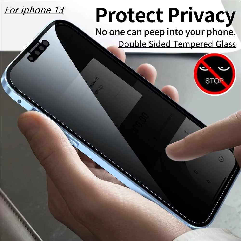 High Quality Apple iPhone Case, MagSafe Compatible, Camera Lens & Screen Protection, Ultra Thin, Shockproof, Magnetic Full All Around Cover – Double Glass Magnetic Case with Anti-Peeping Privacy Screen & Metal Frame Protection