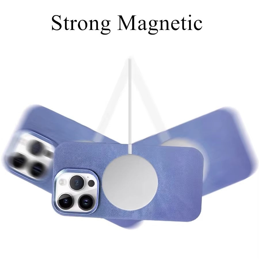 Premium Apple iPhone Case MagSafe Compatible, Camera Lens & Screen Protection, Ultra Thin Shockproof Magnetic Full All Around Protection Cover with Fiber Leather Back