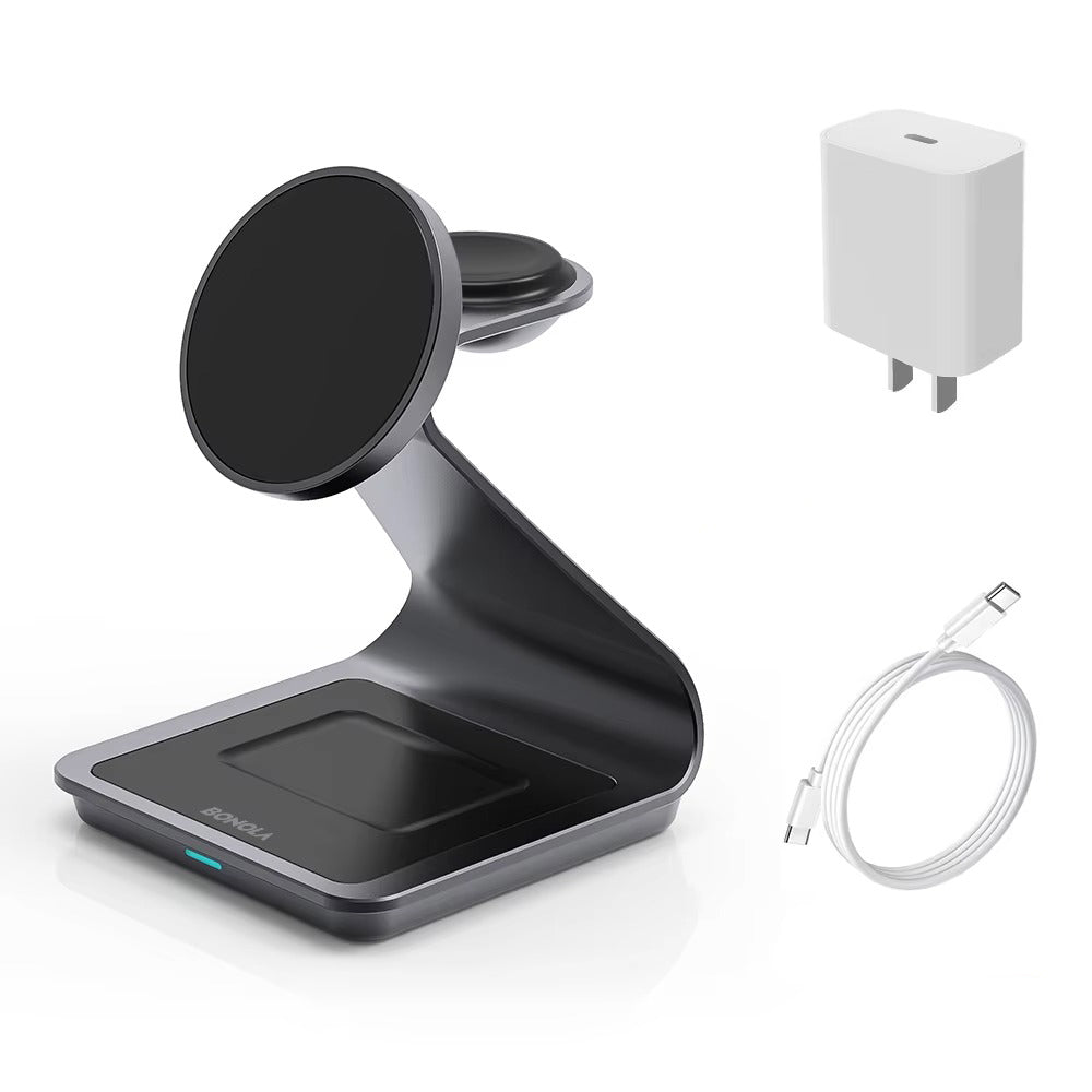 Premium 3 in 1 Magnetic Wireless Charging Stand – 15W Fast Charger Dock with Aluminum Alloy Metal Design for iPhone, Apple Watch and AirPods