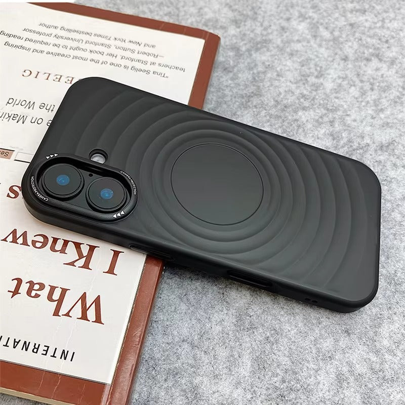 Luxury Apple iPhone Case, MagSafe Compatible, Camera Lens & Screen Protection, Ultra Thin, Shockproof, Magnetic Full All Around Cover – Water Ripple Matte Translucent Case with Metal Lens Bumper & Hard Back