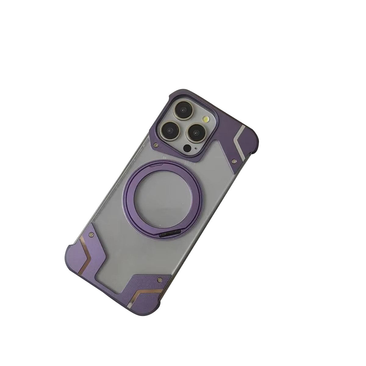 Luxury Apple iPhone Case, MagSafe Compatible, Camera Lens & Screen Protection, Ultra Thin, Shockproof, Magnetic Full All Around Cover – 360° Aluminum Alloy Rimless Case with Transparent PC & Built-In Bracket