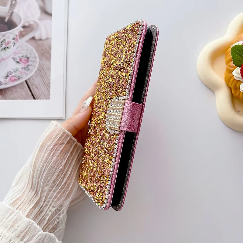 Luxury Apple iPhone Case, MagSafe Compatible, Camera Lens and Screen Protection, Ultra Thin, Shockproof, Magnetic, Full All Around Protection, Glitter Leather Wallet Cover