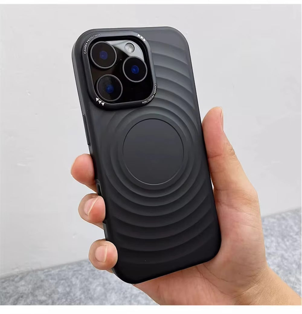 Luxury Apple iPhone Case, MagSafe Compatible, Camera Lens & Screen Protection, Ultra Thin, Shockproof, Magnetic Full All Around Cover – Water Ripple Matte Translucent Case with Metal Lens Bumper & Hard Back