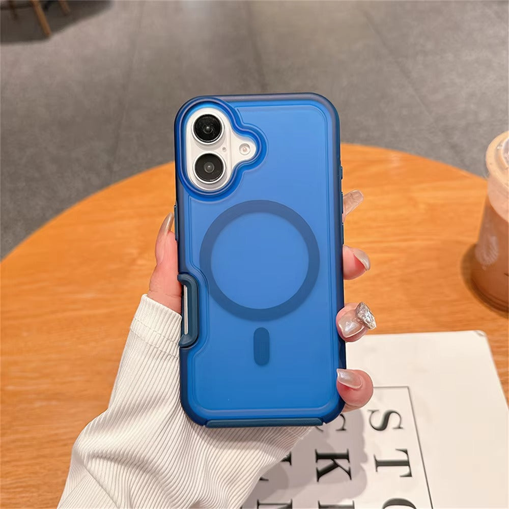 High Quality Apple iPhone Case, MagSafe Compatible, Camera Lens & Screen Protection, Ultra Thin, Shockproof, Magnetic Full All Around Cover – Dual Color Matte Armor Case with Wrist Strap & Magnetic Lanyard