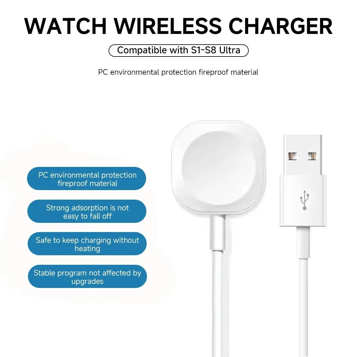 High-Quality Magnetic Wireless Charger for Apple Watch – USB-A & USB-C Cable, Fast Charging Dock with Strong Magnetic Force, Fireproof PC Material, Safe Charging